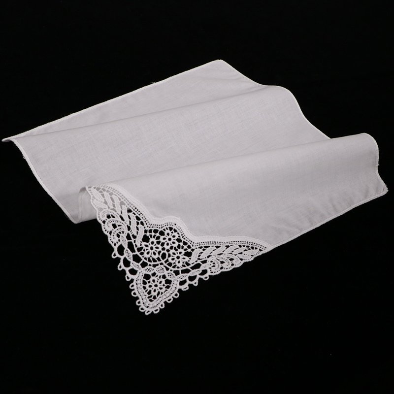 A009-C : White premium cotton lace handkerchiefs crochet hankies for women/ladies wedding gift