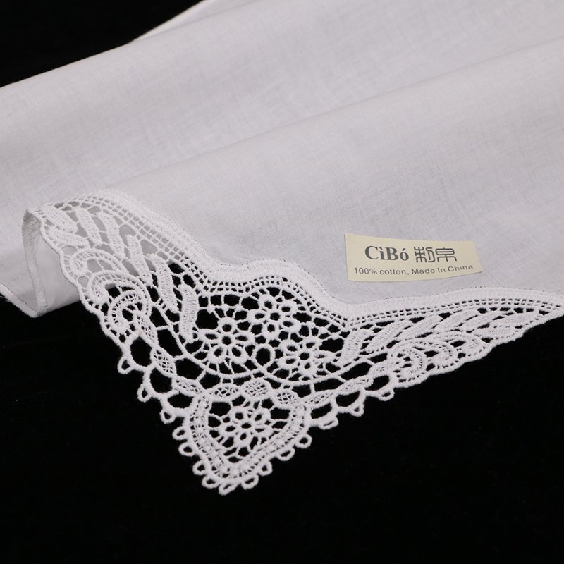 A009-C : White premium cotton lace handkerchiefs crochet hankies for women/ladies wedding gift