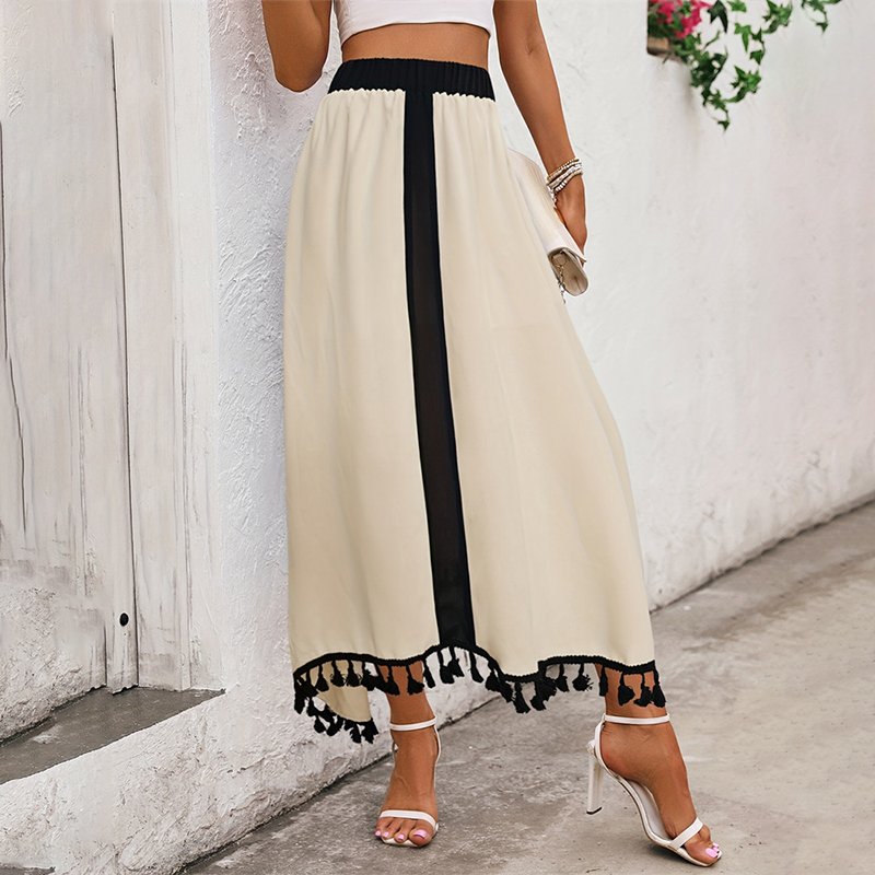 Wholesale Ladies Woven Romantic Skirt Faldas Largas De Mujer Women's Tassel Lace Asymmetrical Hem Ruched Midi Skirt