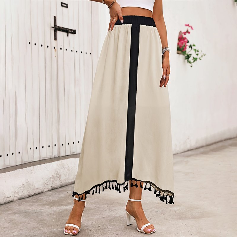 Wholesale Ladies Woven Romantic Skirt Faldas Largas De Mujer Women's Tassel Lace Asymmetrical Hem Ruched Midi Skirt