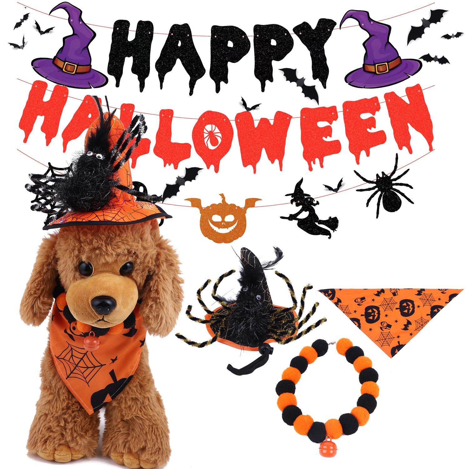 Factory Custom Pet Set Pet Handkerchief Thanksgiving Halloween Dog Hat Collar Pet Handkerchief