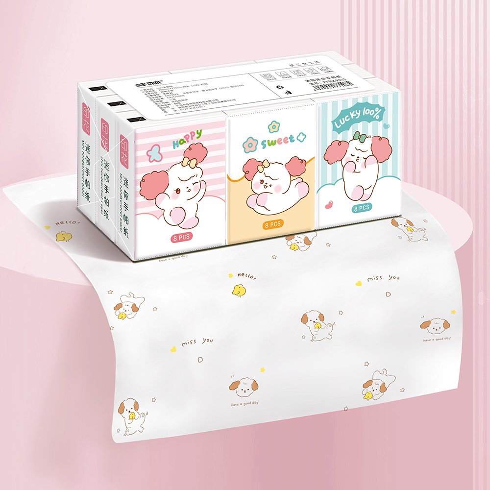 FSC Mini Facial Tissues Cartoon Animal Printed Pocket Tissues 9 Pcs Pack Cute Paper Handkerchief Cleansing Tissue