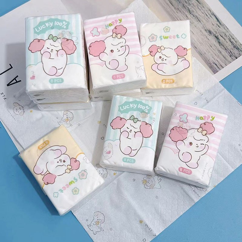 FSC Mini Facial Tissues Cartoon Animal Printed Pocket Tissues 9 Pcs Pack Cute Paper Handkerchief Cleansing Tissue