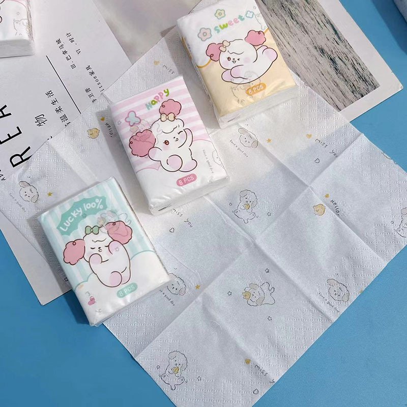 FSC Mini Facial Tissues Cartoon Animal Printed Pocket Tissues 9 Pcs Pack Cute Paper Handkerchief Cleansing Tissue
