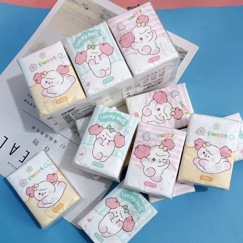 FSC Mini Facial Tissues Cartoon Animal Printed Pocket Tissues 9 Pcs Pack Cute Paper Handkerchief Cleansing Tissue