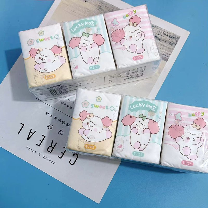 FSC Mini Facial Tissues Cartoon Animal Printed Pocket Tissues 9 Pcs Pack Cute Paper Handkerchief Cleansing Tissue