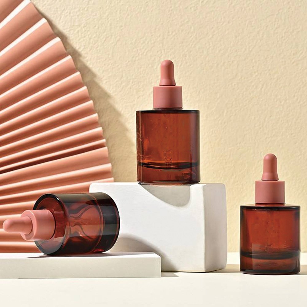 Custom logo glass dropper bottle with aluminum collar for cosmetic use