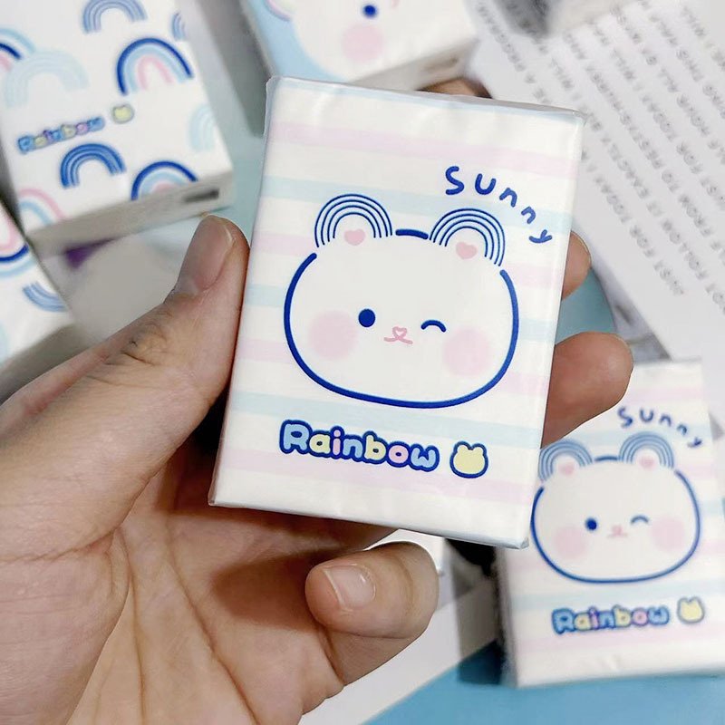 FSC Mini Rainbow Bear Pocket Tissues Travel Tissues Cartoon Dry & Wet Dual Purpose Paper Handkerchief Portable Hand Towel Tissue