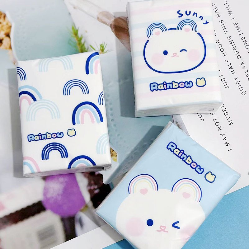 FSC Mini Rainbow Bear Pocket Tissues Travel Tissues Cartoon Dry & Wet Dual Purpose Paper Handkerchief Portable Hand Towel Tissue