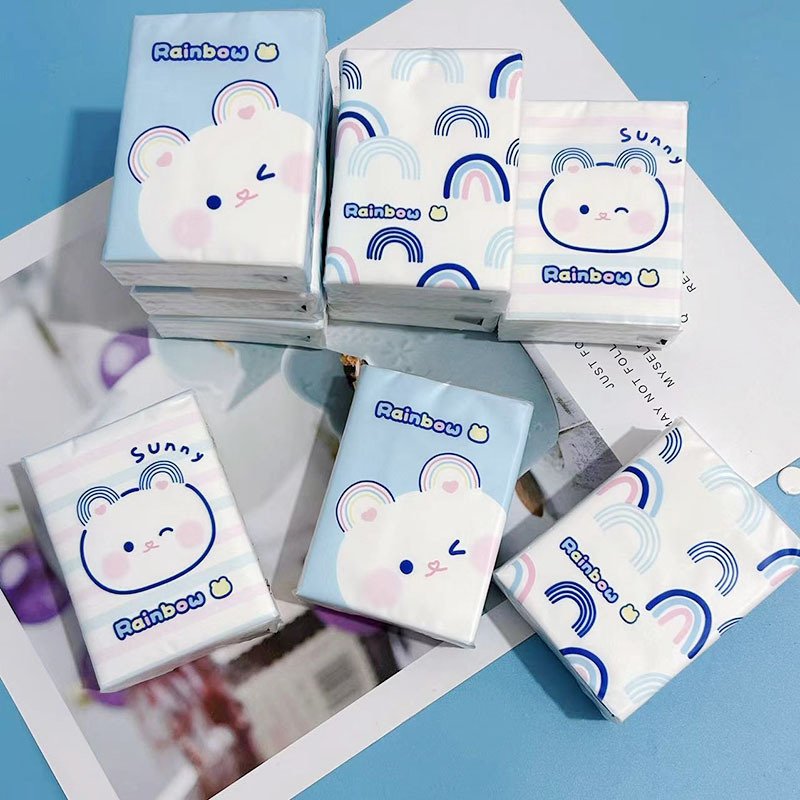 FSC Mini Rainbow Bear Pocket Tissues Travel Tissues Cartoon Dry & Wet Dual Purpose Paper Handkerchief Portable Hand Towel Tissue