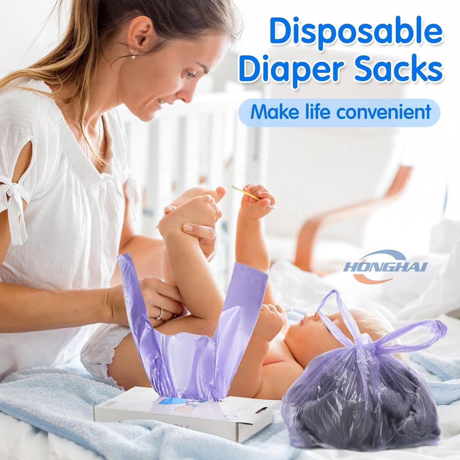 Baby Disposable Diaper Sacks,Scented Diaper Bags with Easy Tie Handle Disposal Diaper Trash Bags