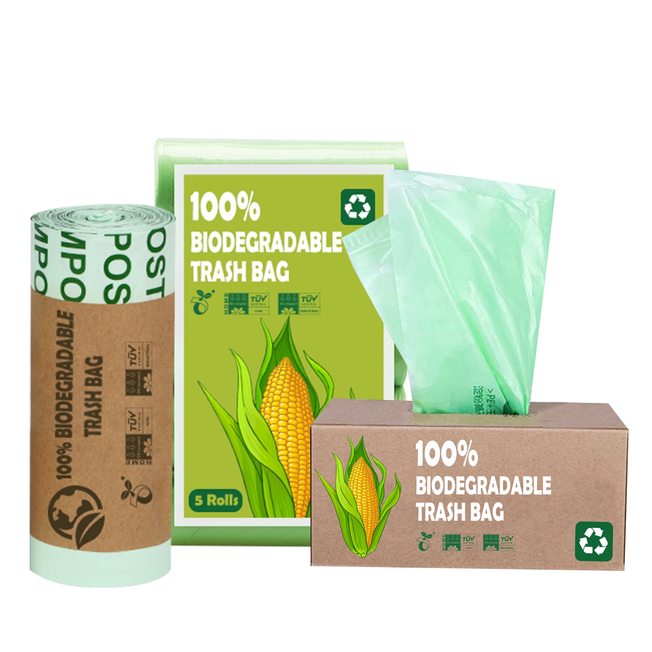 YURUI Wholesale 100% Compostable Corn Starch Dustbin Bin Roll Trash Large Compactor Bag Plastic Big Biodegradable Garbage Bags