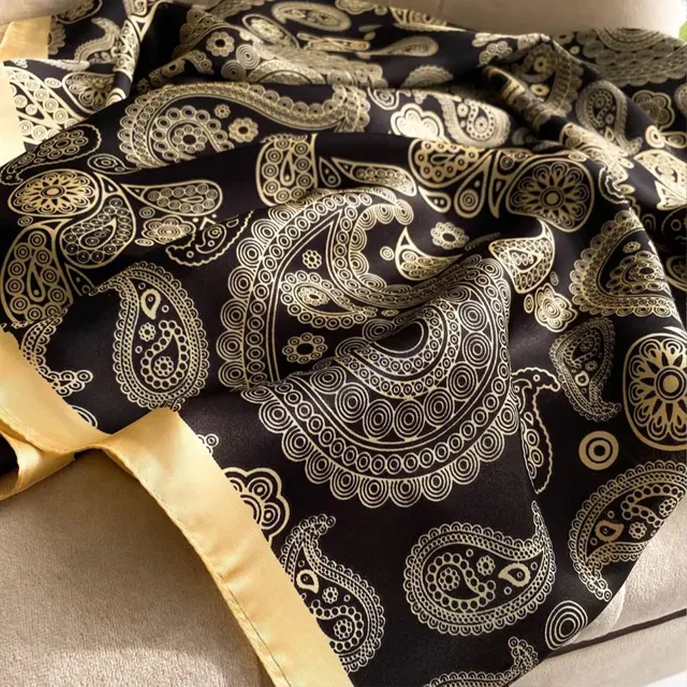 Custom Cashew Scarf Silk Scarf Satin Print Red Ethnic Scarves & Shawls Foulard En Soie Pour Cheveux Naturels