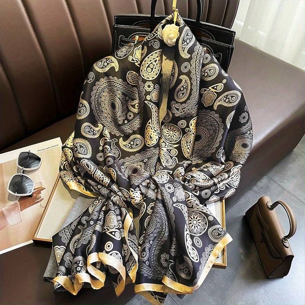 Custom Cashew Scarf Silk Scarf Satin Print Red Ethnic Scarves & Shawls Foulard En Soie Pour Cheveux Naturels