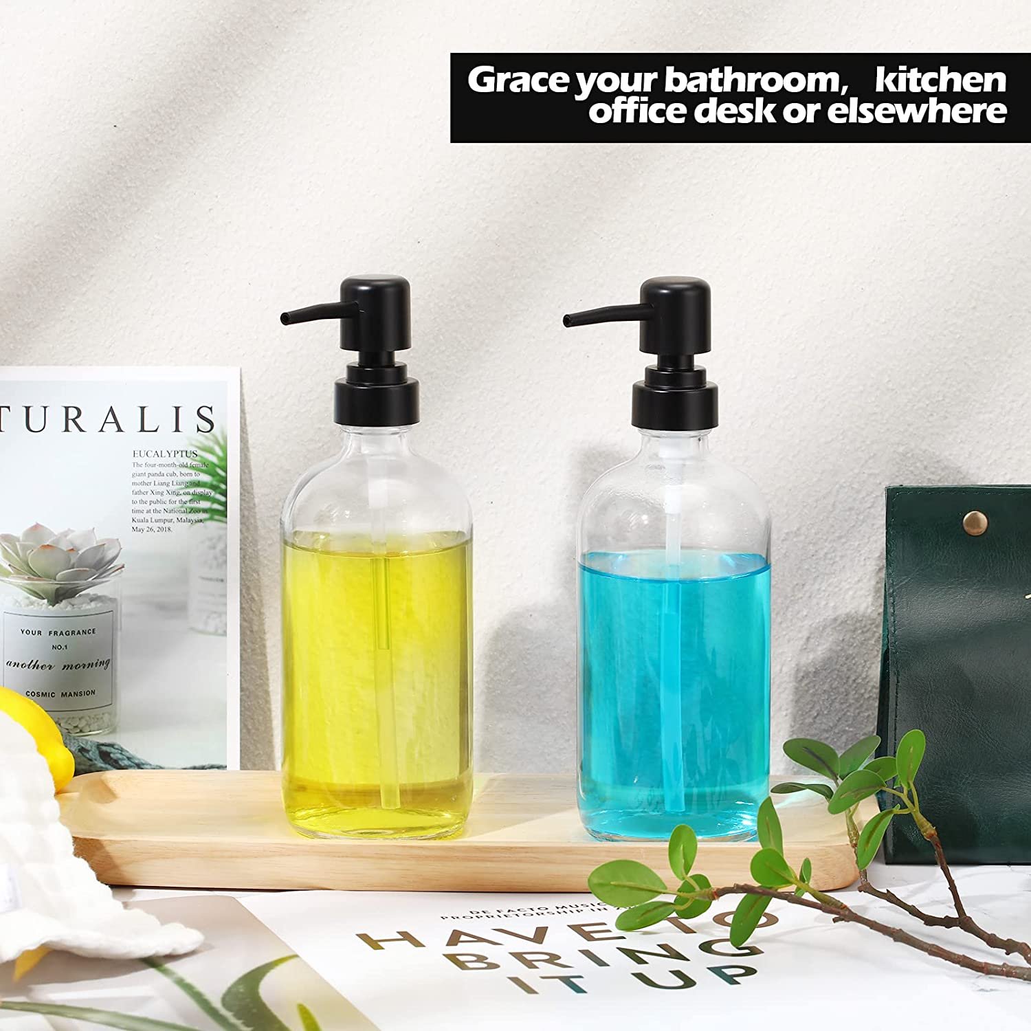 16 oz Thick Clear Glass Pint Jar Soap Dispenser with Matte Black Pump Round Bottles Dispenser Clear Dish Soap Dispenser