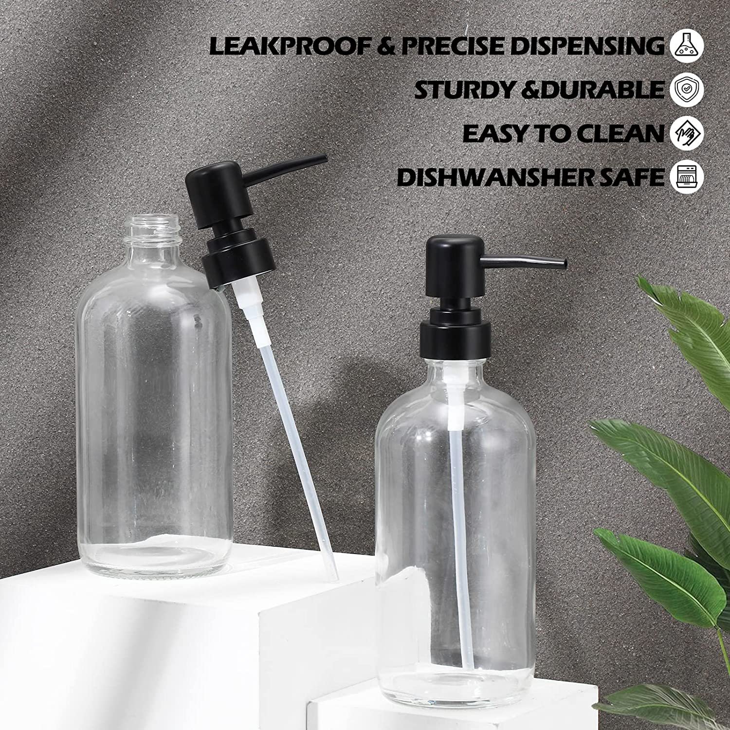 16 oz Thick Clear Glass Pint Jar Soap Dispenser with Matte Black Pump Round Bottles Dispenser Clear Dish Soap Dispenser