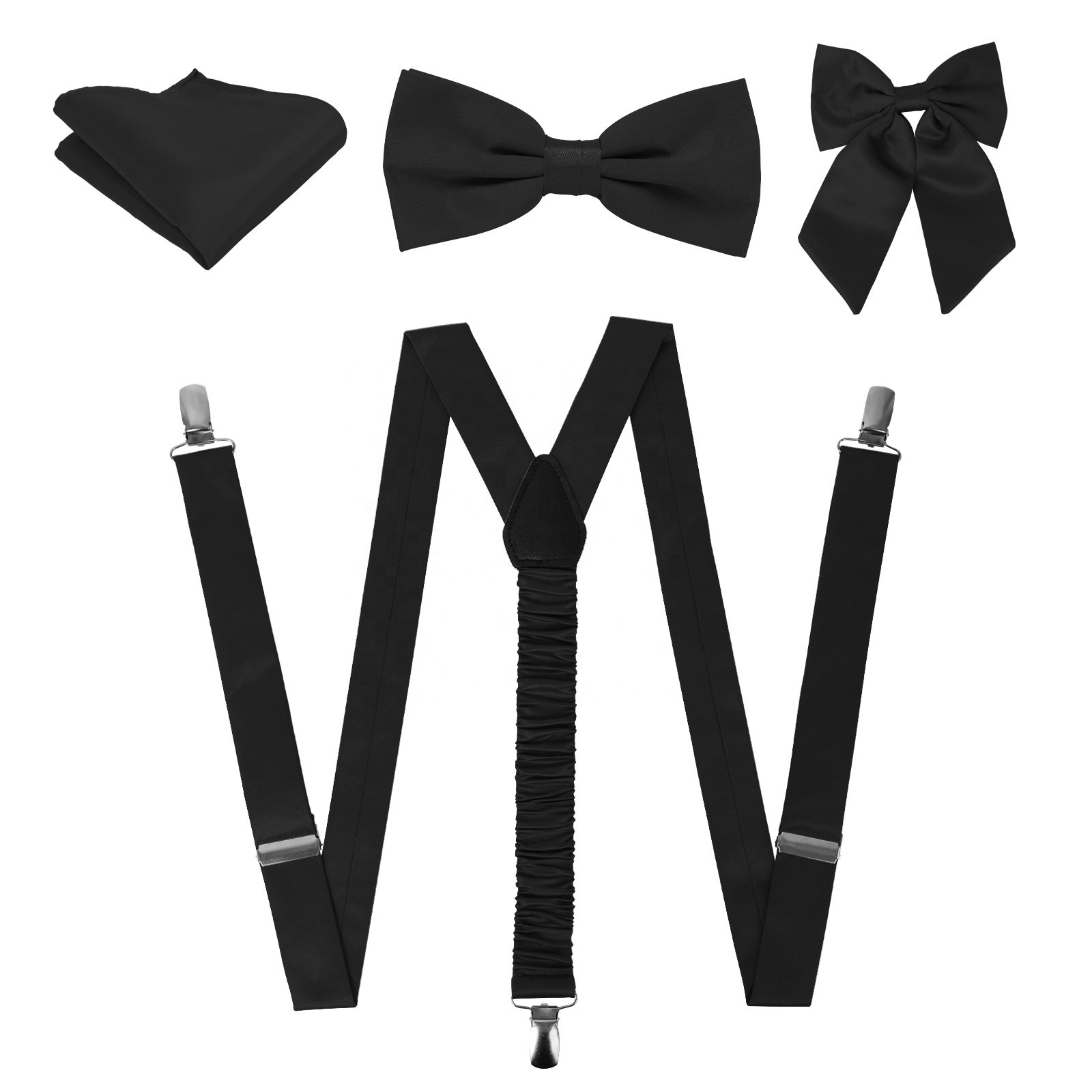 1 Set Wedding For Hair Ties Woven Gift Tie Bow Party Leather Suspender Men Groom And Romantic Suit Handkerchief Bowtie