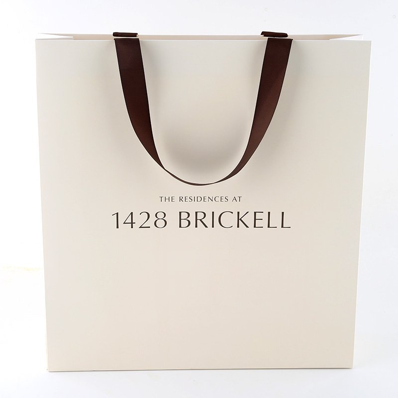 Own Printed personalized White Retail Bag for Ribbon Bags Shopping With Logo Handle Black Kraft paper shopping bags with logo