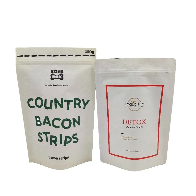 Recyclable White Brown Kraft Paper Doypacks Custom Pet Food Nut Peanut Tea Candy Cookie Packaging Biodegradable Kraft Paper Bag
