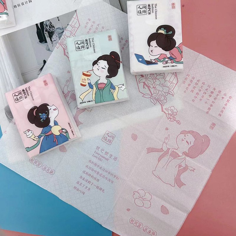 FSC Mini Facial Tissues Lovely Cartoon Printed Pocket Tissues 9 Pcs Pack Cute Paper Handkerchief Cleansing Tissue