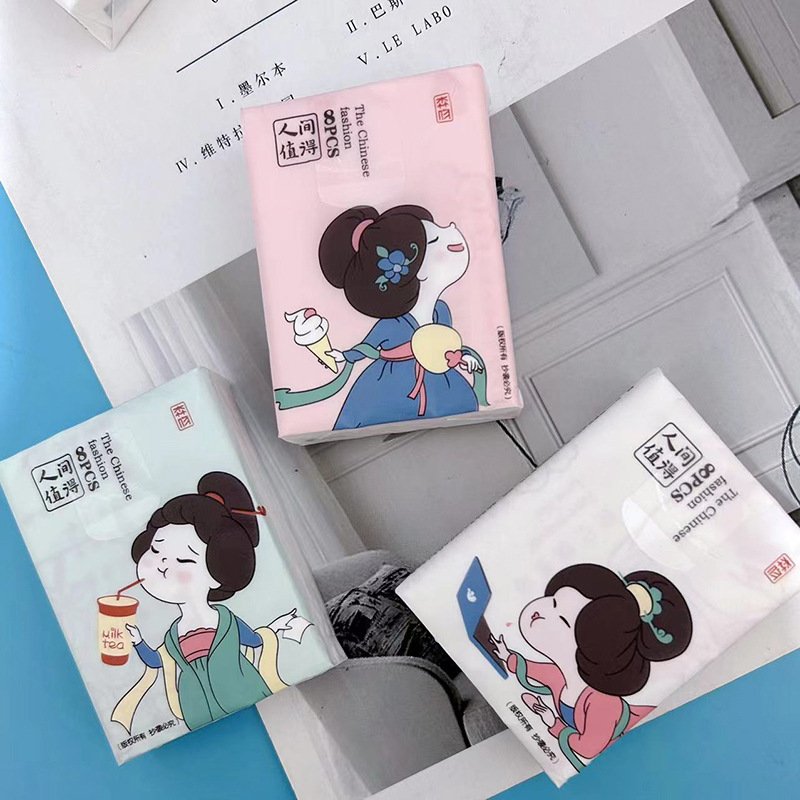 FSC Mini Facial Tissues Lovely Cartoon Printed Pocket Tissues 9 Pcs Pack Cute Paper Handkerchief Cleansing Tissue