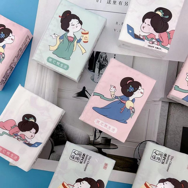 FSC Mini Facial Tissues Lovely Cartoon Printed Pocket Tissues 9 Pcs Pack Cute Paper Handkerchief Cleansing Tissue