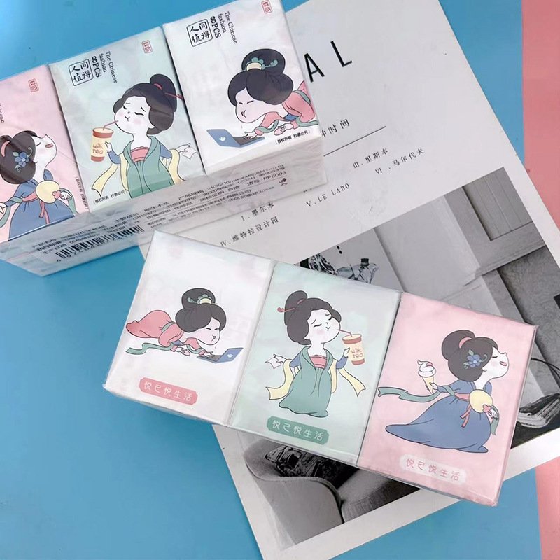 FSC Mini Facial Tissues Lovely Cartoon Printed Pocket Tissues 9 Pcs Pack Cute Paper Handkerchief Cleansing Tissue