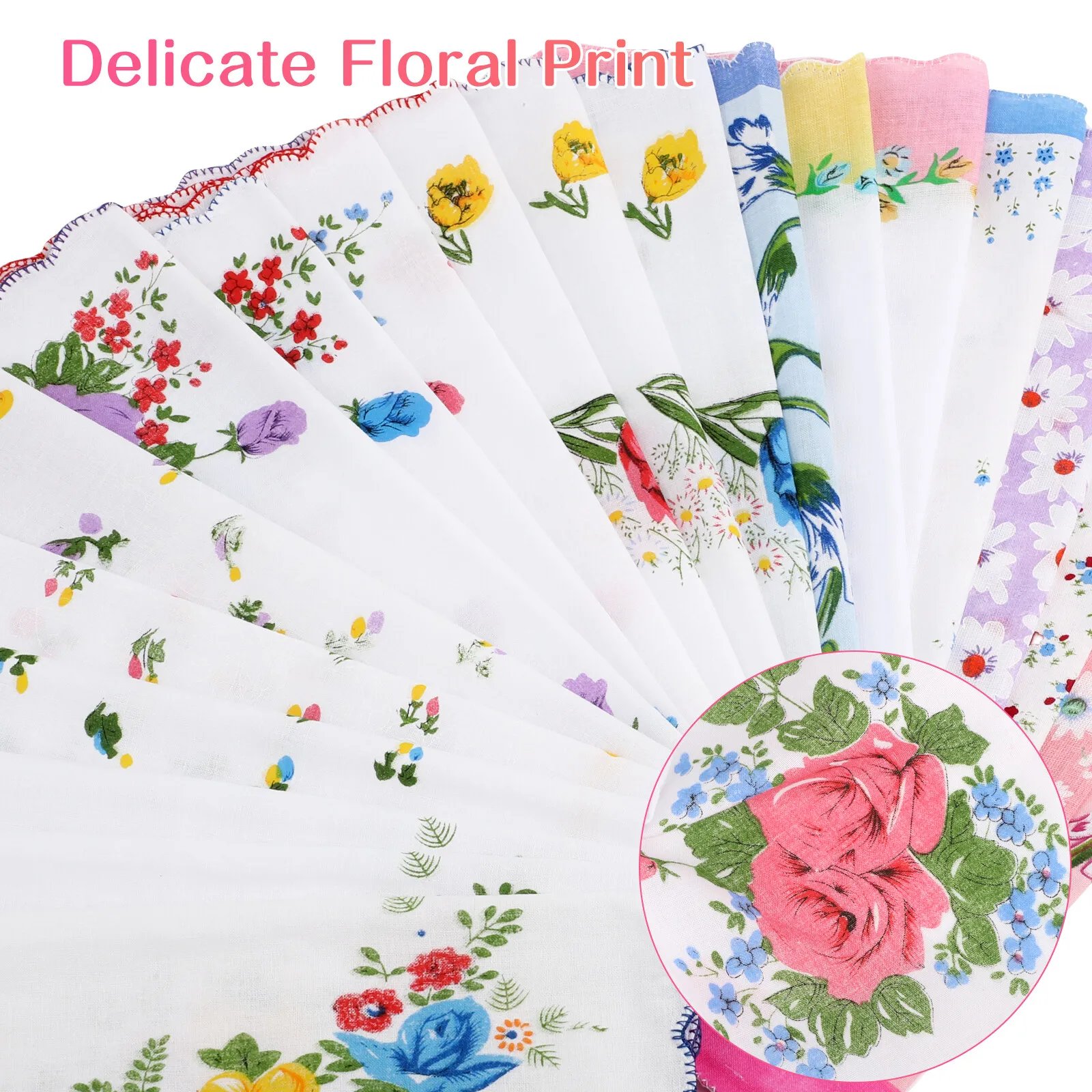 Lady Handkerchiefs 100% Cotton Hankies Pocket Vintage Classic Handkerchief (20pcs as a set)
