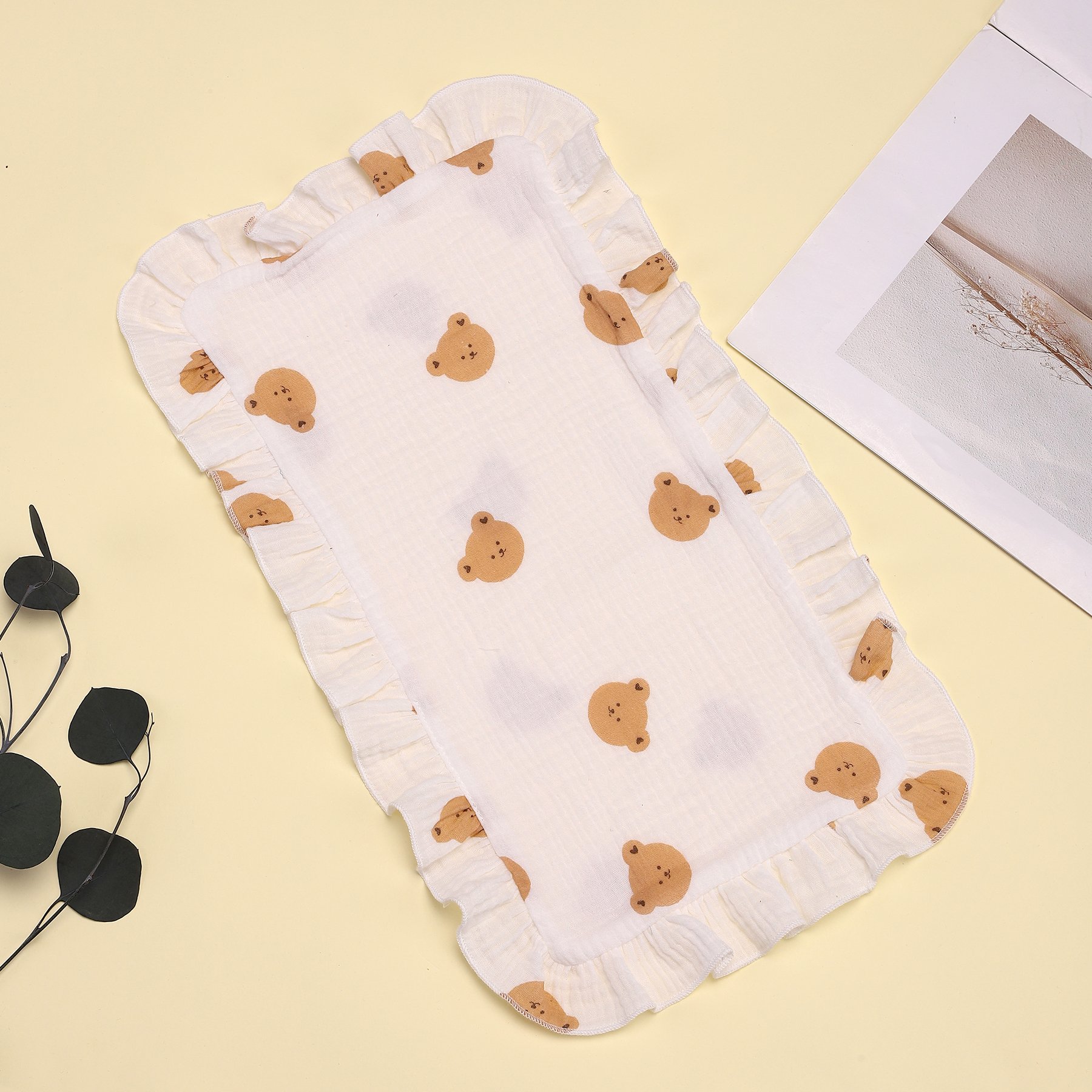 2024 Factory custom 4 Layers Cotton Gauze Baby Bib Girls Handkerchief Face Towel Rectangle Ruffle Cover Drooling bandana Bib