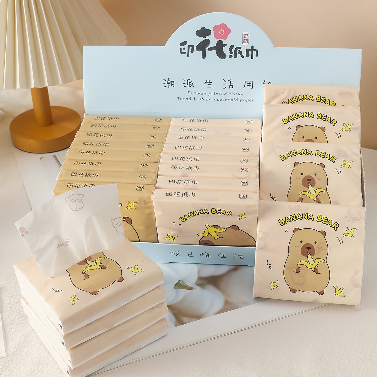FSC Capybara Portable Facial Tissues Wood Pulp Color Printed Soft 40 Pull Cute Capybara Handkerchief Pocket Tissue