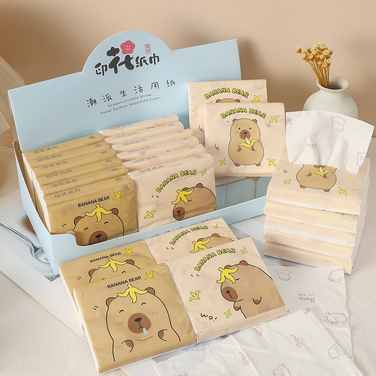 FSC Capybara Portable Facial Tissues Wood Pulp Color Printed Soft 40 Pull Cute Capybara Handkerchief Pocket Tissue