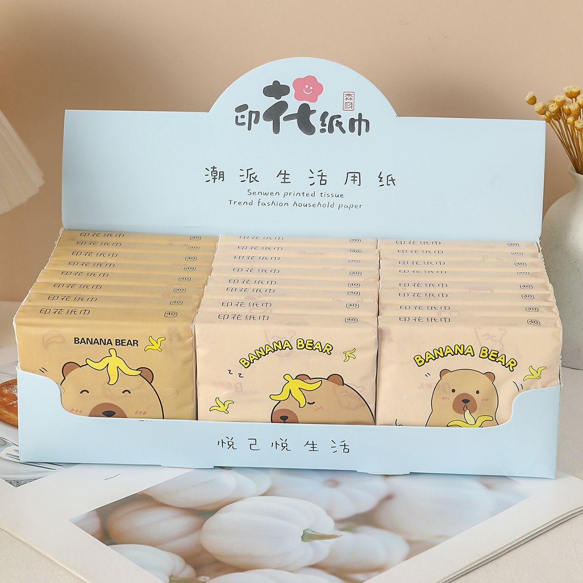 FSC Capybara Portable Facial Tissues Wood Pulp Color Printed Soft 40 Pull Cute Capybara Handkerchief Pocket Tissue