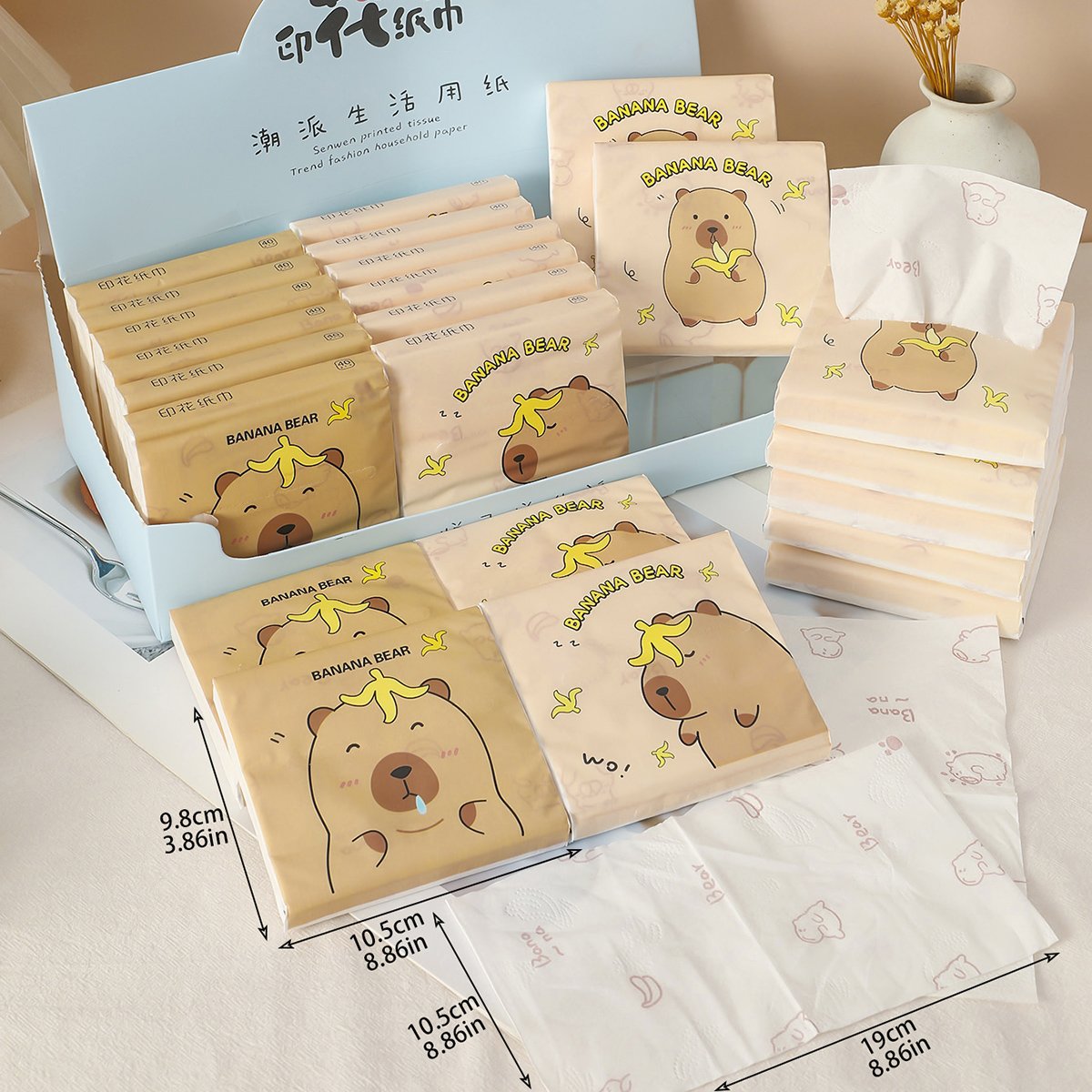 FSC Capybara Portable Facial Tissues Wood Pulp Color Printed Soft 40 Pull Cute Capybara Handkerchief Pocket Tissue