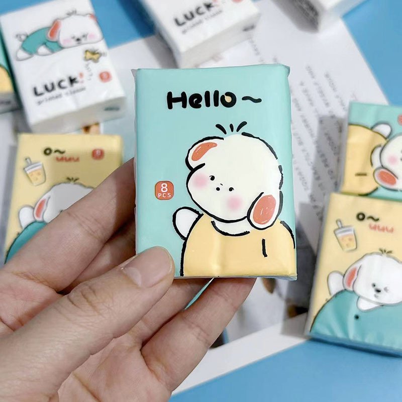 New Mini Lovely Dog Pocket Tissues Travel Tissues Cartoon Dry & Wet Dual Purpose Paper Handkerchief Portable Hand Towel Tissue