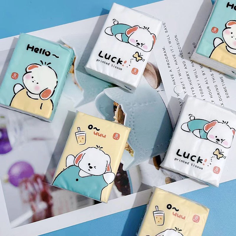 New Mini Lovely Dog Pocket Tissues Travel Tissues Cartoon Dry & Wet Dual Purpose Paper Handkerchief Portable Hand Towel Tissue