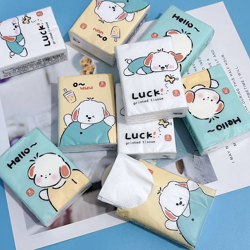 New Mini Lovely Dog Pocket Tissues Travel Tissues Cartoon Dry & Wet Dual Purpose Paper Handkerchief Portable Hand Towel Tissue