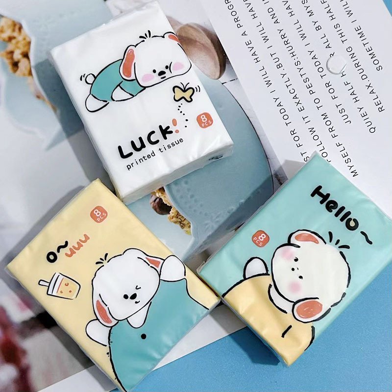 New Mini Lovely Dog Pocket Tissues Travel Tissues Cartoon Dry & Wet Dual Purpose Paper Handkerchief Portable Hand Towel Tissue