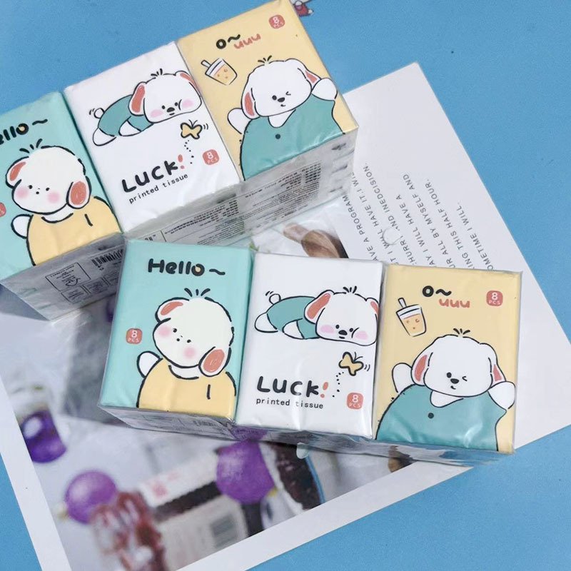 New Mini Lovely Dog Pocket Tissues Travel Tissues Cartoon Dry & Wet Dual Purpose Paper Handkerchief Portable Hand Towel Tissue