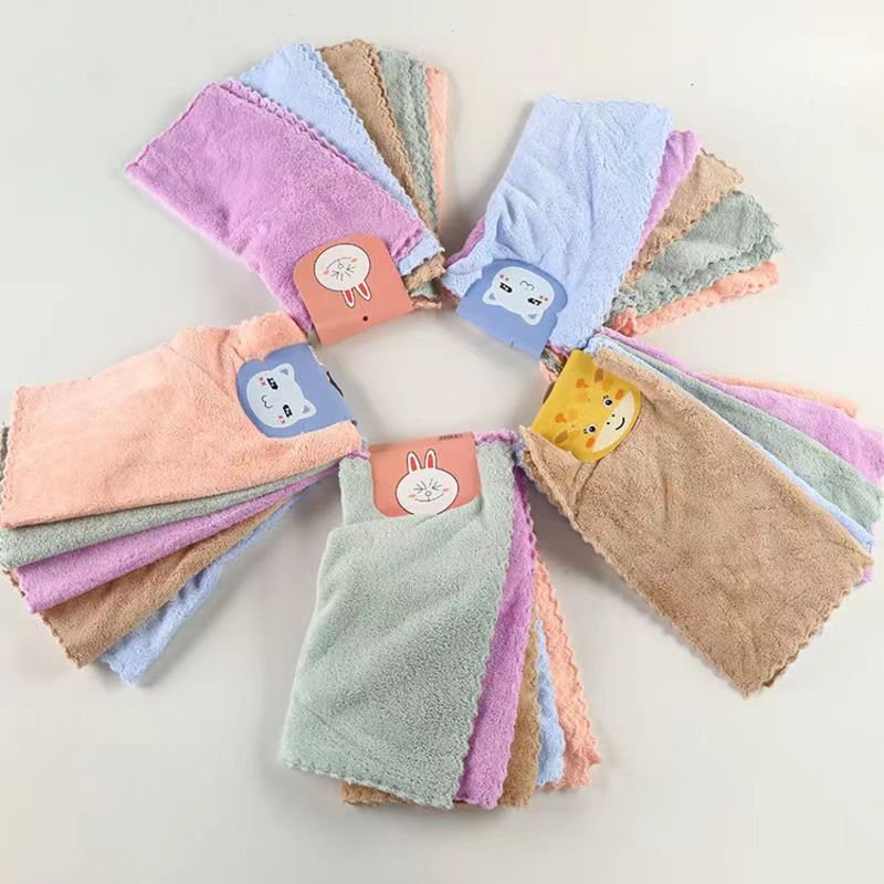 Wholesale coral fleece square towel baby face Washing handkerchief household cleaning kitchen rag dish towel