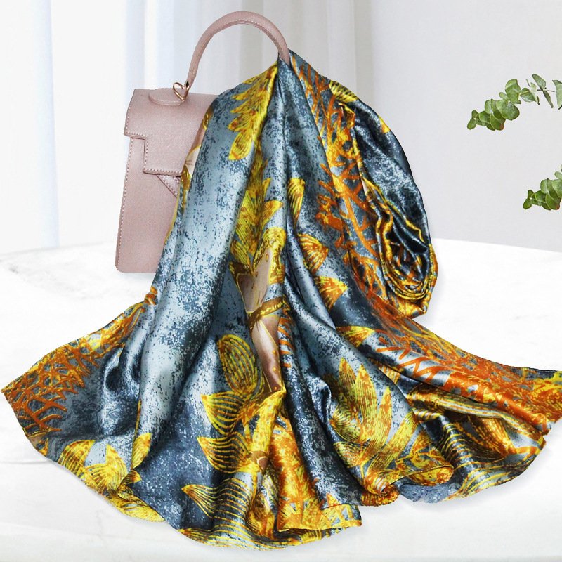 DOMHO New Satin Brocade Scarf Printed Square Scarf Silk Handkerchief Sunscreen Shawl Scarf