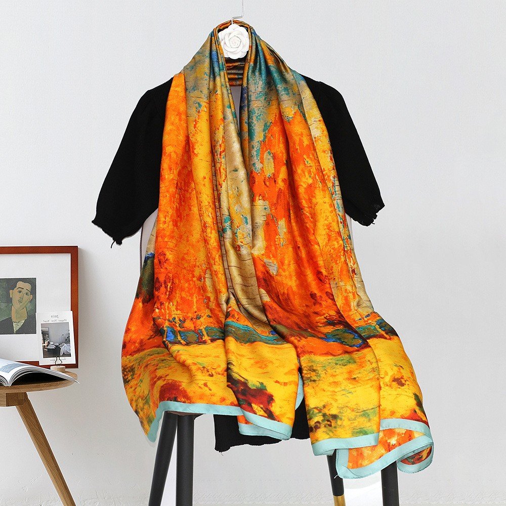 DOMHO New Satin Brocade Scarf Printed Square Scarf Silk Handkerchief Sunscreen Shawl Scarf