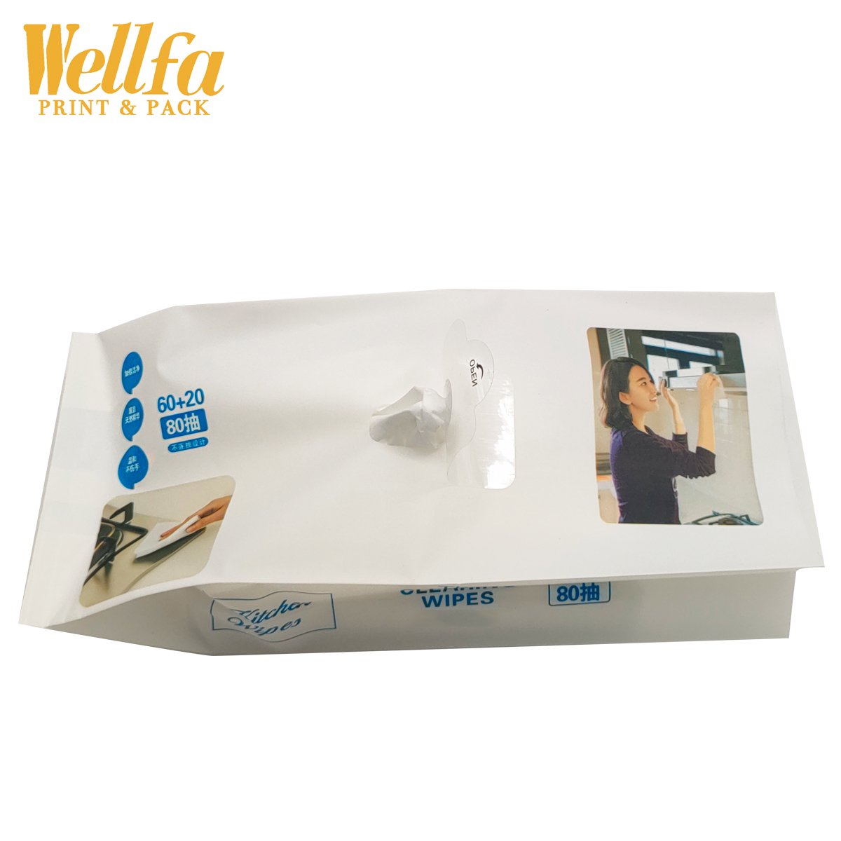 Manufacturer Customized Print Disposable Laminated Heat Seal Kitchen Baby Wet Tissue Wipes Packaging Plastic Bags With Stickers