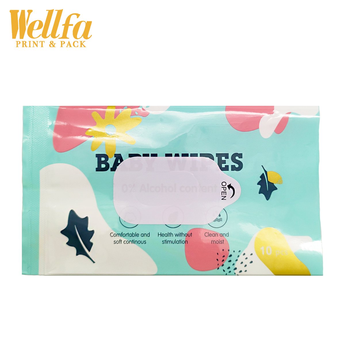 Manufacturer Customized Print Disposable Laminated Heat Seal Kitchen Baby Wet Tissue Wipes Packaging Plastic Bags With Stickers