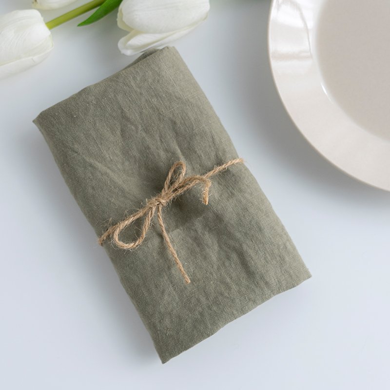 high quality wedding table dinner Olive green orange personalized linen handkerchief natural linen cocktail napkins