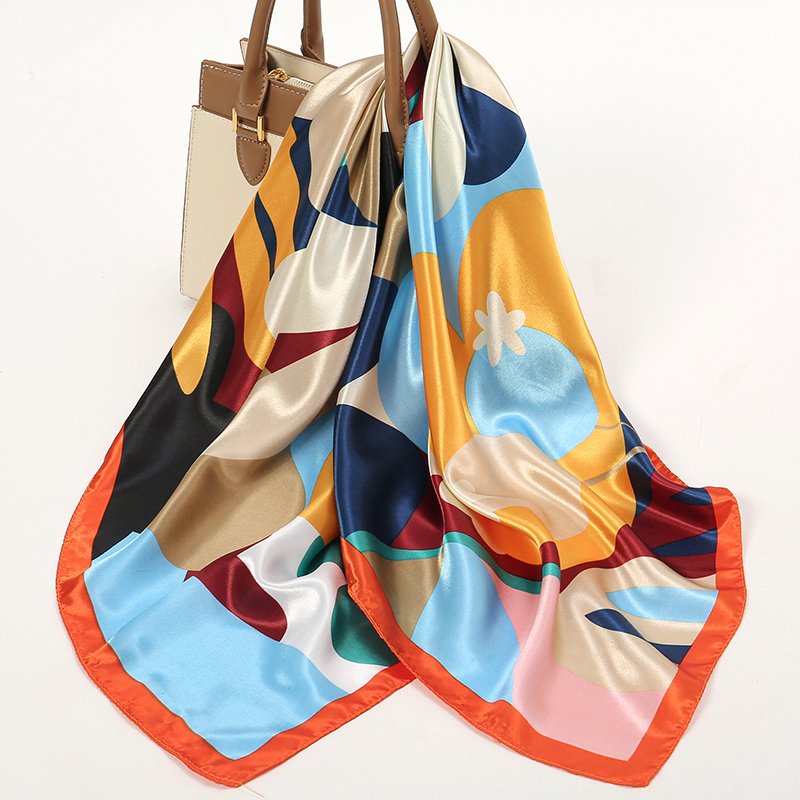 hijab Video Show Wholesale scarf Luxury Soft Custom Logo 90*90cm Satin Silk Scarf Low MOQ Design custom