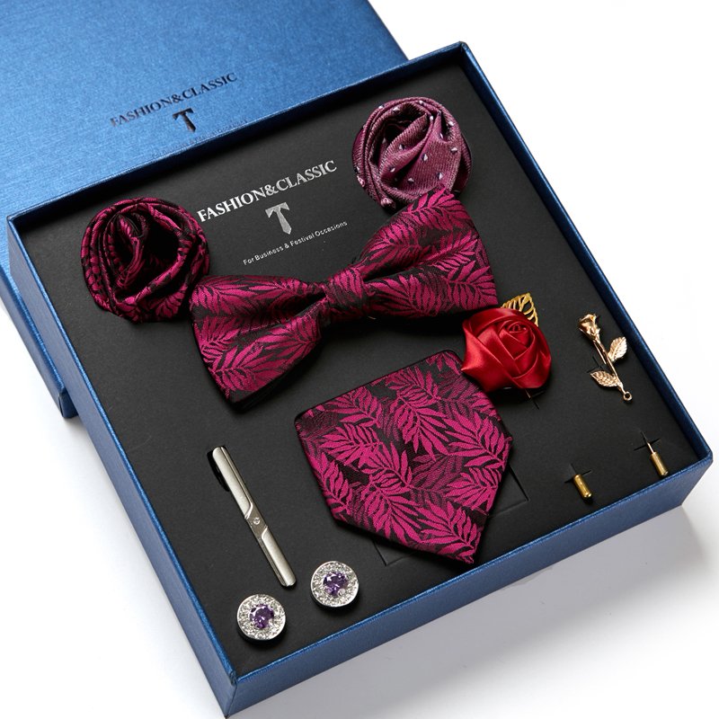 High Quality Silk Tie Pocket Squares Cufflink Handkerchief Box For Men Blue Floral Wedding Suit Accessories Holiday Gift Box
