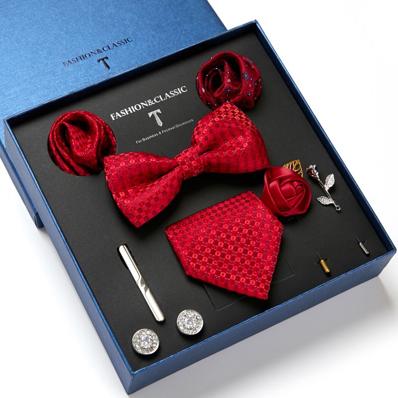 High Quality Silk Tie Pocket Squares Cufflink Handkerchief Box For Men Blue Floral Wedding Suit Accessories Holiday Gift Box