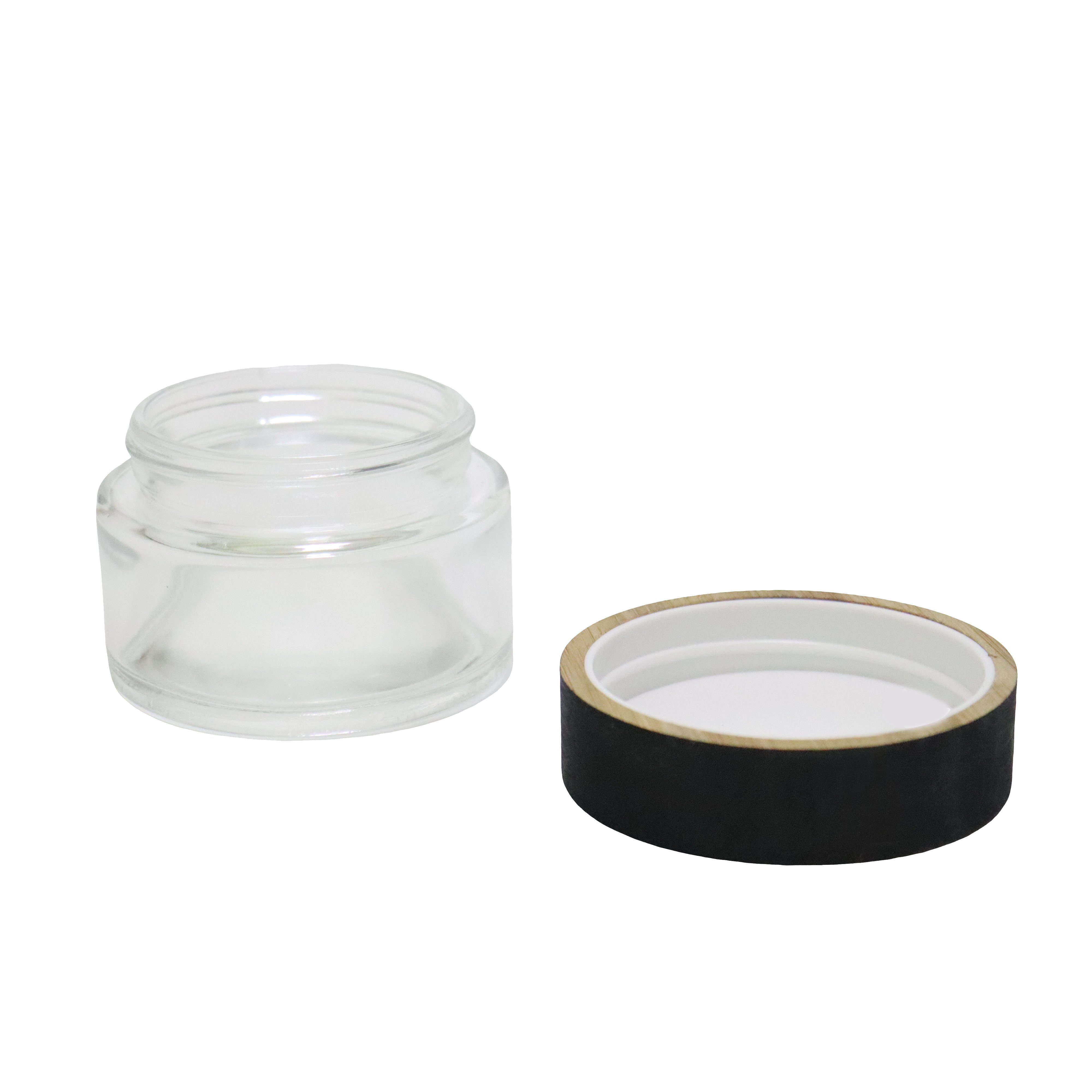 High quality 100g printing frosting cosmetic glass jar container with black wood lid