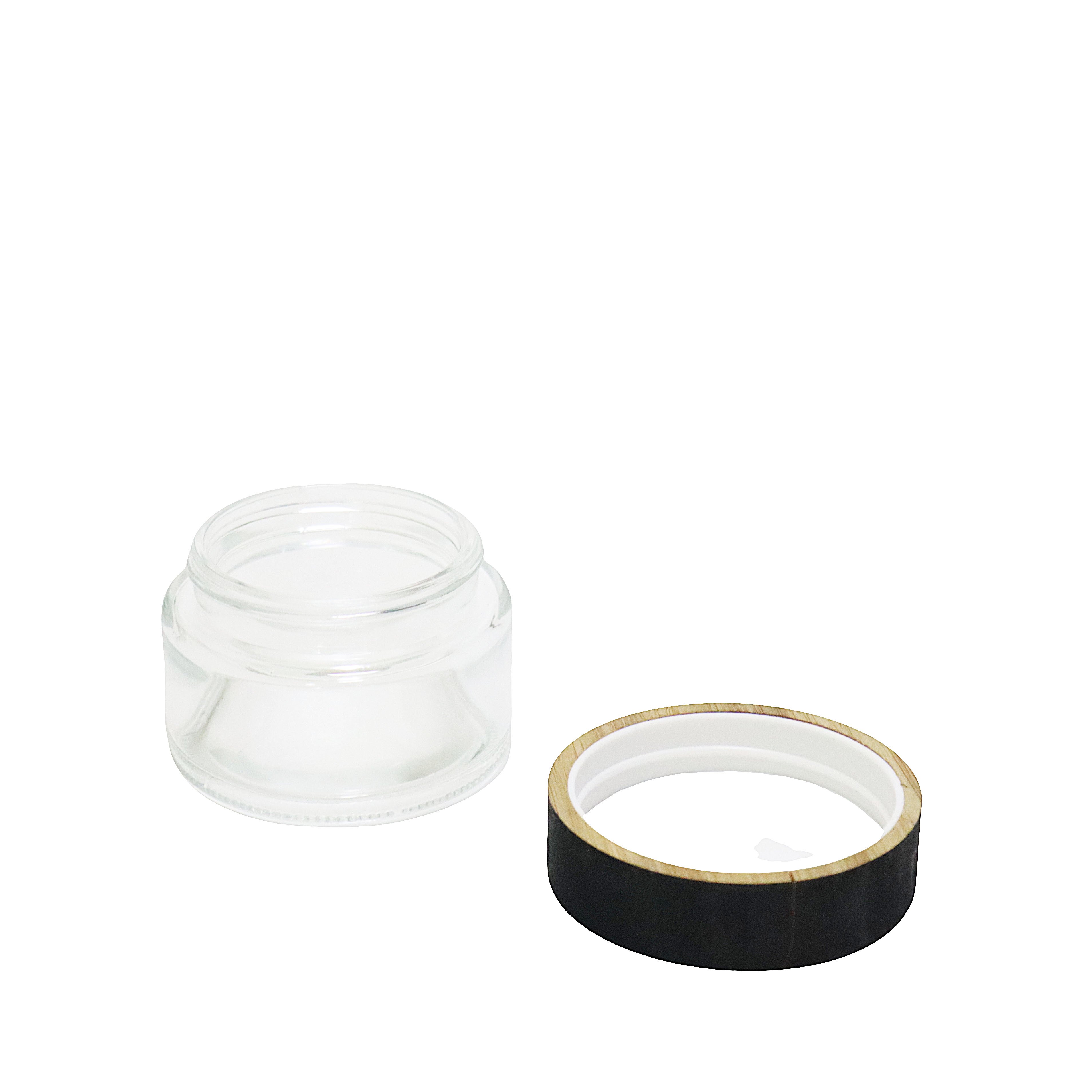 High quality 100g printing frosting cosmetic glass jar container with black wood lid