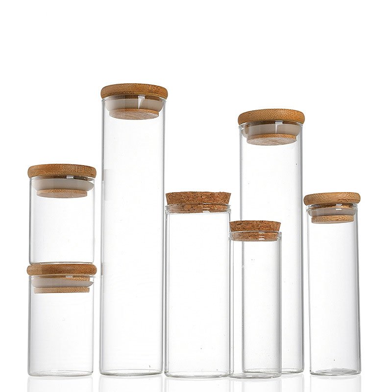 Hot sale diameter 47mm glass tube bottle Straight mouth glass bottle with bamboo lid
